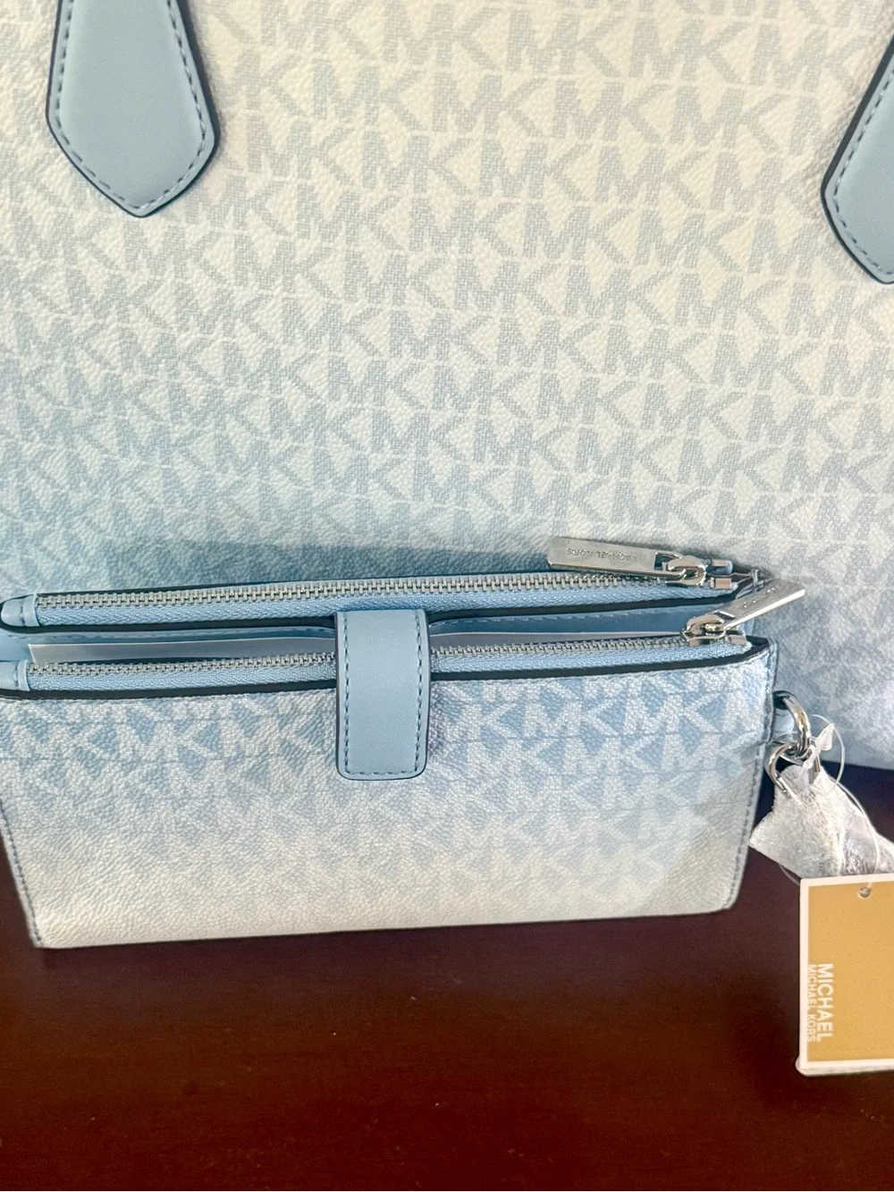 Michael Kors Jet Set Travel Large Double Zip Wristlet in LT SKY.